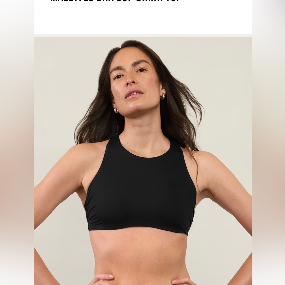 Athleta 32 B/C Bra Cup Maldives High Neck Support Bikini Swim Suit Black